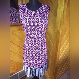 Liz Claiborne geometric belted sleeveless dress